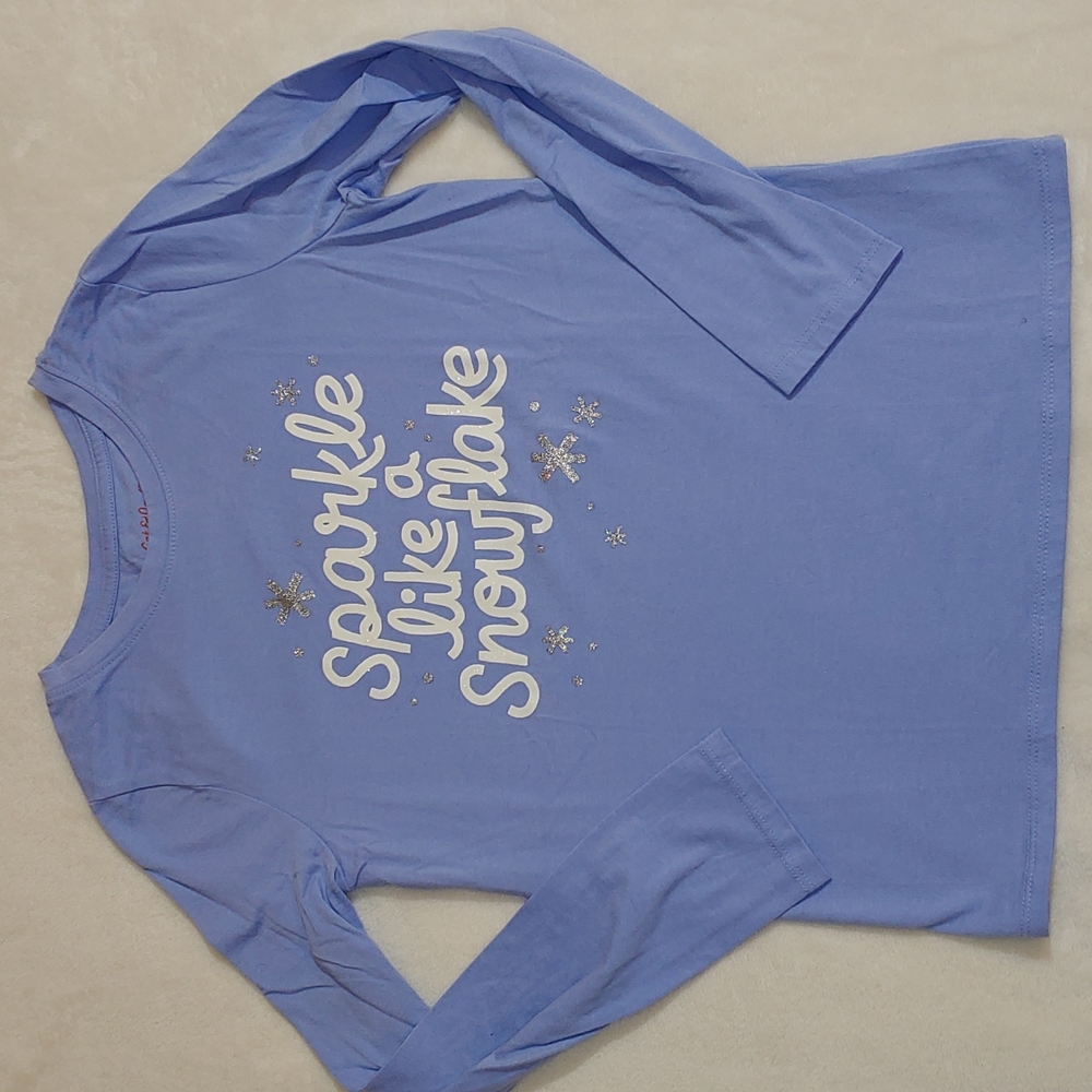 🎁 Cat & Jack long sleeve Sparkle Like A Snowflake tee sz M 7/8